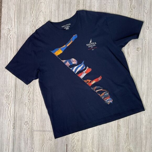 Nautica Sailing Club Navy Blue Graphic Print T-Shirt Men's XXL Sailboats Pacific - Picture 1 of 6
